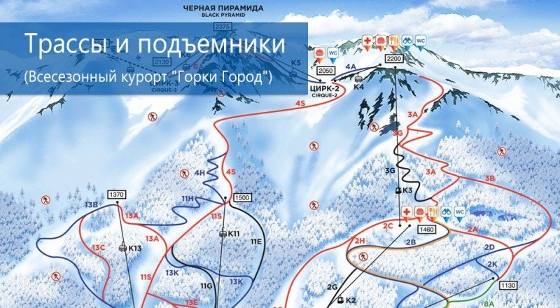 карта горнолыжных трасс курорта Красная Поляна (Горки Город) 2021