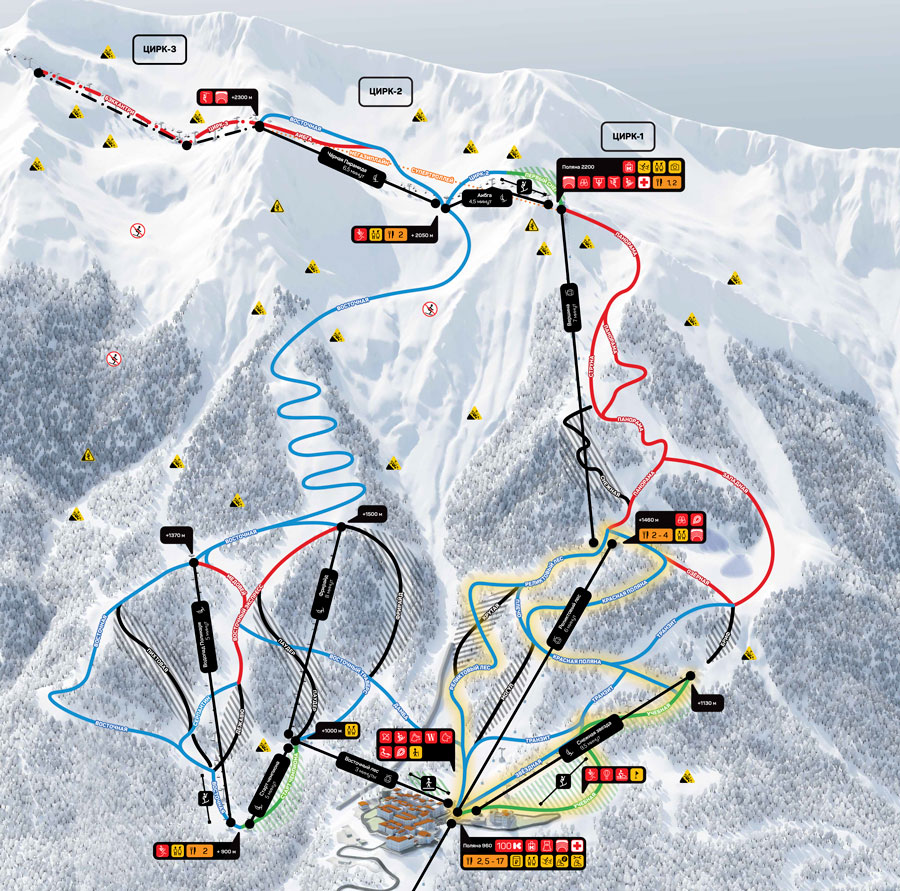 Зимняя карта подъемников и трасс Курорта Красная Поляна (бывший Горки Город) 2025