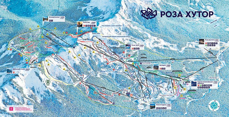 Зимняя карта подъемников и трасс Курорта Роза Хутор 2025
