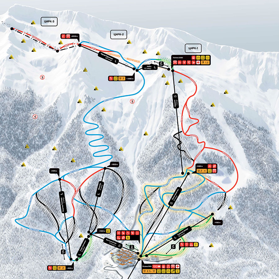 Зимняя карта подъемников и трасс Курорта Красная Поляна (бывший Горки Город) 2026